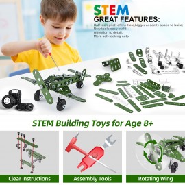 166pcs Metal Building Military Series Assembly Toys For Kids, Erector Set Military Vehicles Model, Steam Gift For Model Military Kit(No Motor), Halloween/Thanksgiving Day/Christmas gift