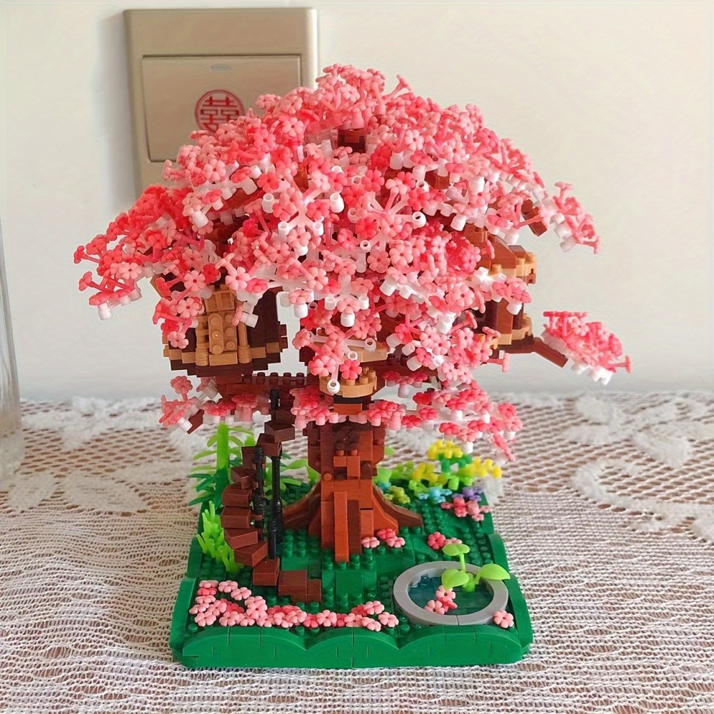 Cherry Bonsai Tree Building Sets, Mini Building Blocks Of Cherry Flowers Bonsai Tree Kit, Mini Bricks Sakura Tree House, Good Gift Choice