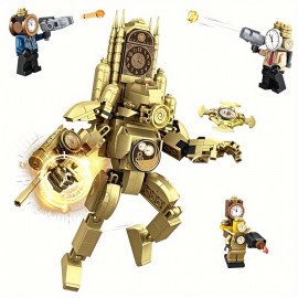 Golden Clock King, Clock Man, Toilet Man Assembly Building Blocks, Puzzle Model, Decoration Toys, Birthday Gift