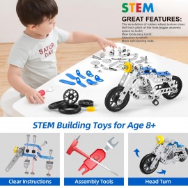 Erector Set Motorcycle, Stem Building  Toys For Kids, Metal Building Construction Model Kit, 5 Variable Multi Shape Motorbike Steam Educational Toys(139PCS), Halloween/Thanksgiving Day/Christmas gift