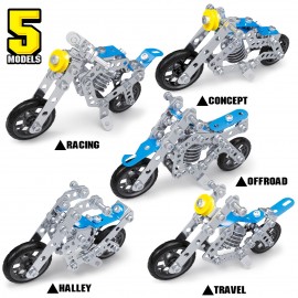 Erector Set Motorcycle, Stem Building  Toys For Kids, Metal Building Construction Model Kit, 5 Variable Multi Shape Motorbike Steam Educational Toys(139PCS), Halloween/Thanksgiving Day/Christmas gift