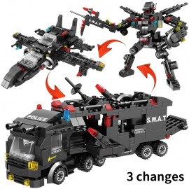 Swat Police Vehicle Robot Car Building Blocks, Children Educational Toys, Birthday Gifts For Boys Kids