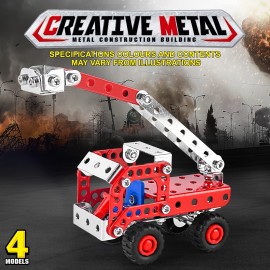 Stem Building Toys For Boys Age 8+,Erector Set Fire Trucks Series Model Kit,Assembly Toys For Kids,Metal Building Educational Toys Set Gifts For Model, 4 Variable Multi Shape Fire Fighting Car(121PCS)