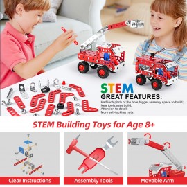 Stem Building Toys For Boys Age 8+,Erector Set Fire Trucks Series Model Kit,Assembly Toys For Kids,Metal Building Educational Toys Set Gifts For Model, 4 Variable Multi Shape Fire Fighting Car(121PCS)