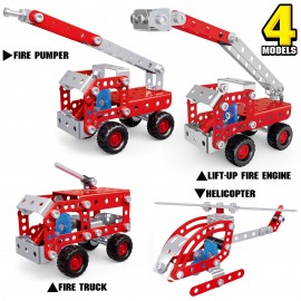 Stem Building Toys For Boys Age 8+,Erector Set Fire Trucks Series Model Kit,Assembly Toys For Kids,Metal Building Educational Toys Set Gifts For Model, 4 Variable Multi Shape Fire Fighting Car(121PCS)