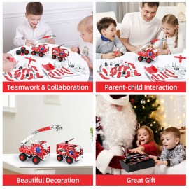 Stem Building Toys For Boys Age 8+,Erector Set Fire Trucks Series Model Kit,Assembly Toys For Kids,Metal Building Educational Toys Set Gifts For Model, 4 Variable Multi Shape Fire Fighting Car(121PCS)