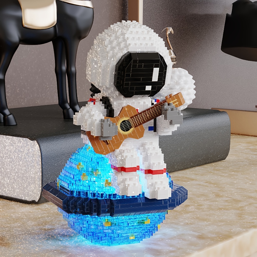 Guitar Astronaut Model Luminous Assembled Building Blocks Toys, Educational Block Toys, Suitable As Home Decoration, Desktop Ornaments And Gifts For Friends/Boys/Girls (1423pcs)