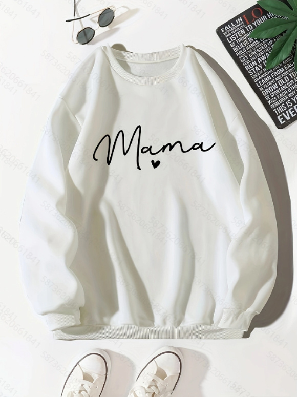 mama letter print pullover sweatshirt casual long sleeve crew neck sweatshirt for fall winter womens clothing details 0