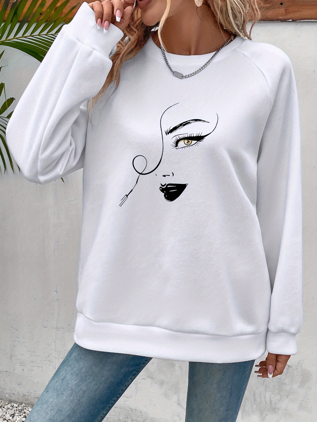 graphic print pullover sweatshirt casual long sleeve crew neck sweatshirt for spring fall womens clothing details 1