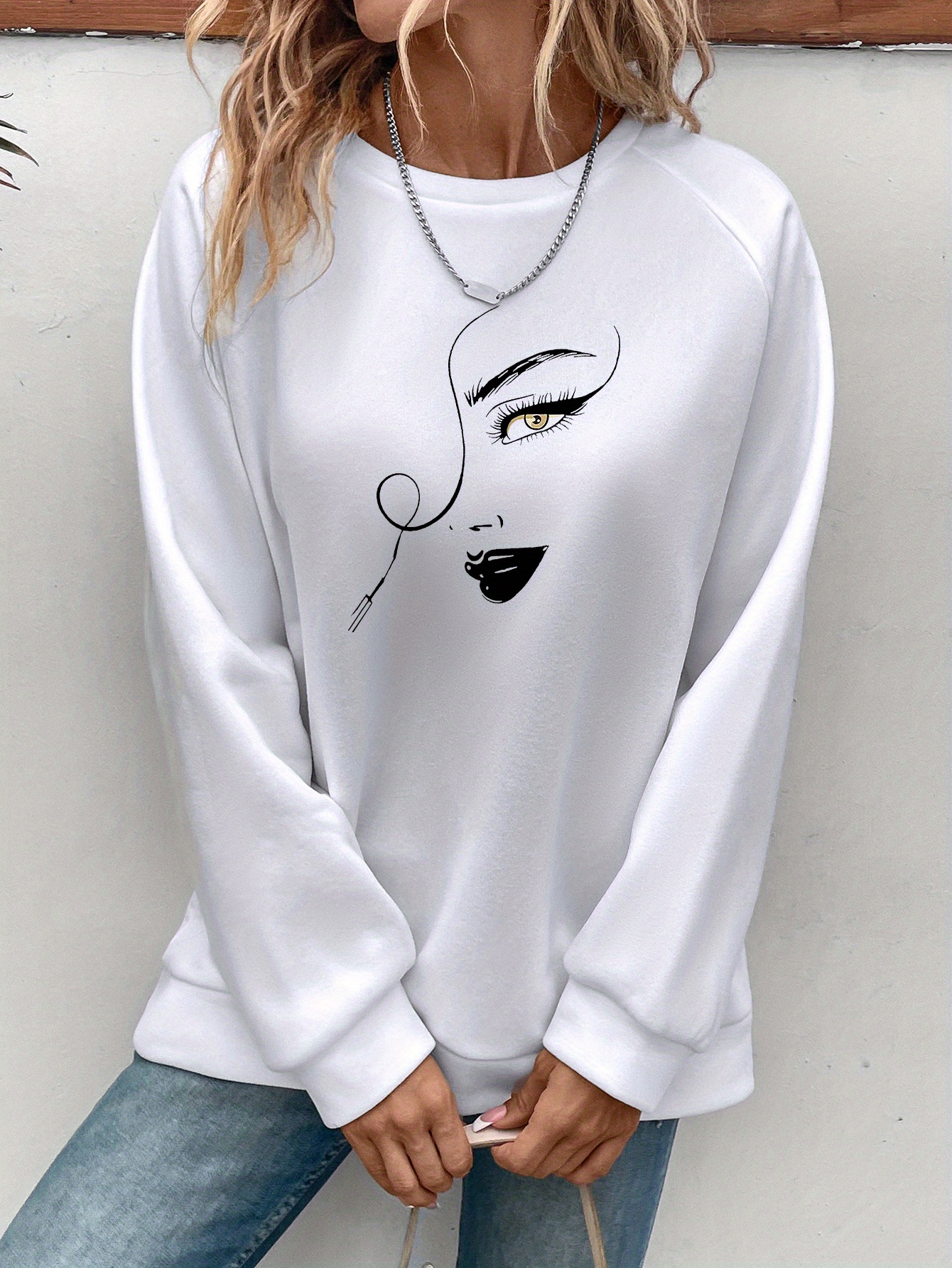 graphic print pullover sweatshirt casual long sleeve crew neck sweatshirt for spring fall womens clothing details 3