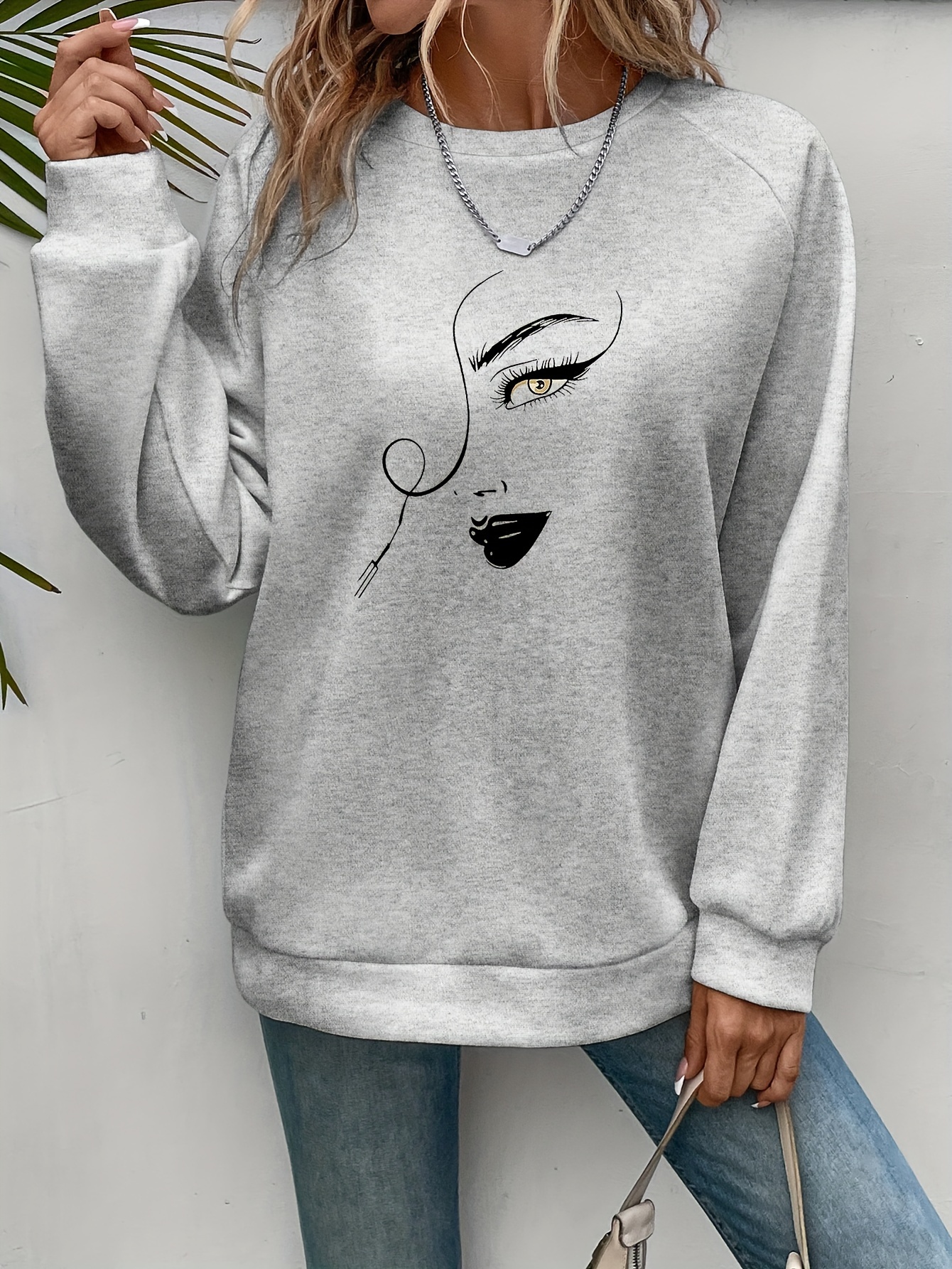 graphic print pullover sweatshirt casual long sleeve crew neck sweatshirt for spring fall womens clothing details 4