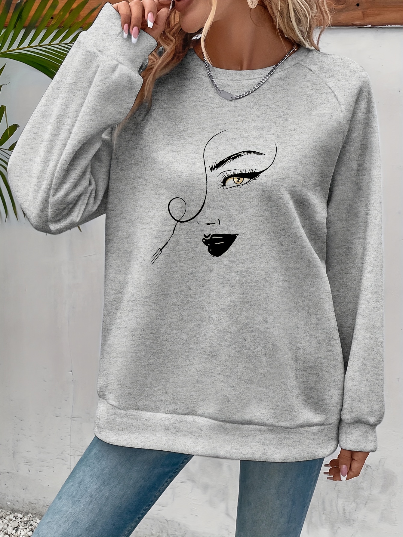 graphic print pullover sweatshirt casual long sleeve crew neck sweatshirt for spring fall womens clothing details 5