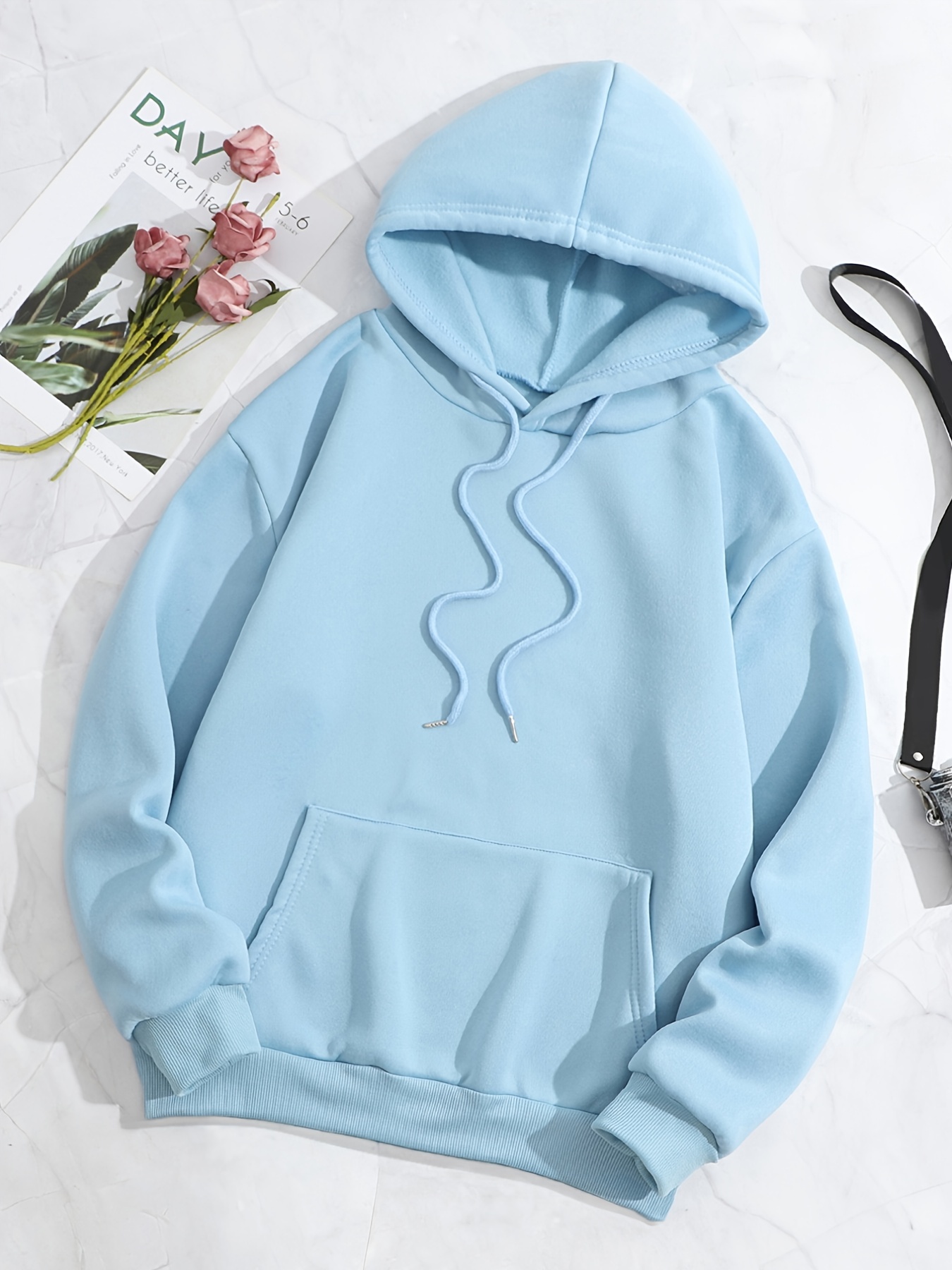 simple drawstring loose hoodie casual hooded fashion long sleeve sweatshirt womens clothing details 0