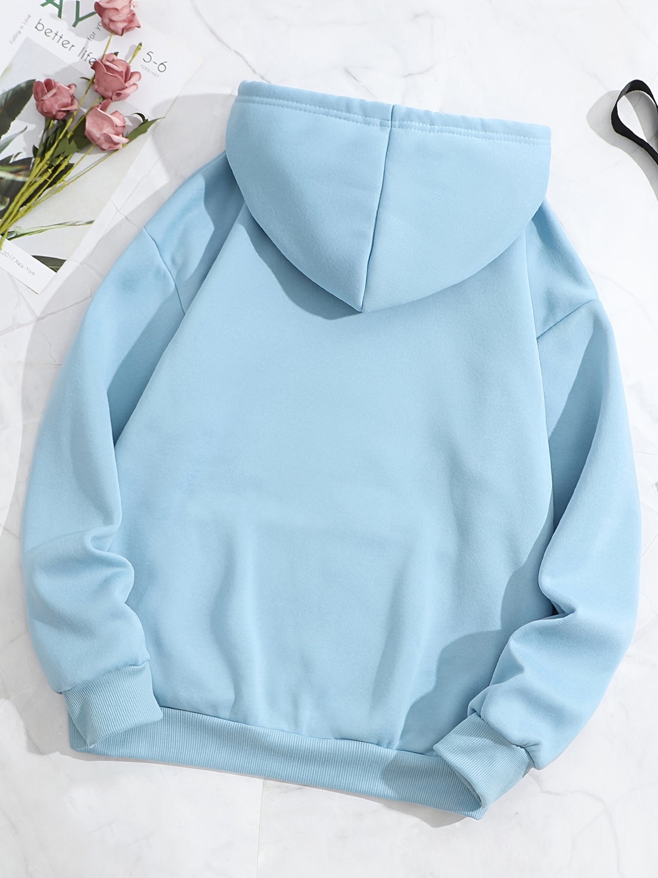 simple drawstring loose hoodie casual hooded fashion long sleeve sweatshirt womens clothing details 5