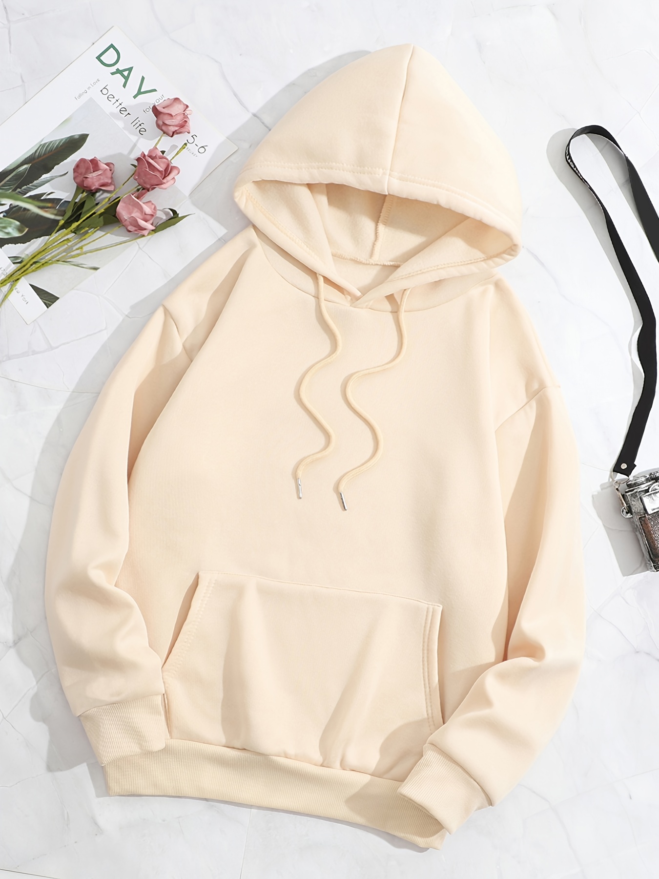 simple drawstring loose hoodie casual hooded fashion long sleeve sweatshirt womens clothing details 8