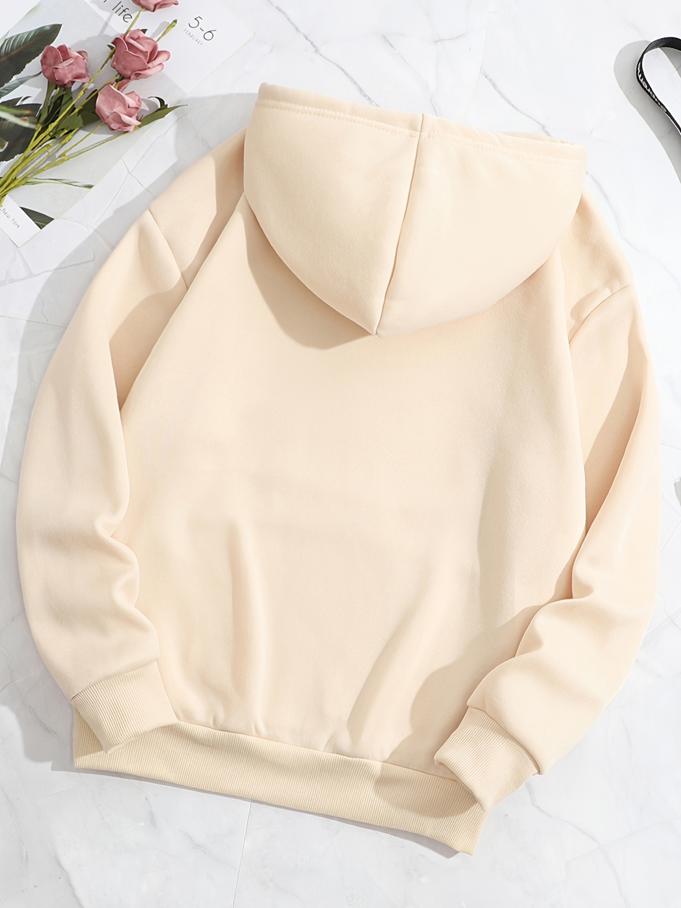 simple drawstring loose hoodie casual hooded fashion long sleeve sweatshirt womens clothing details 13