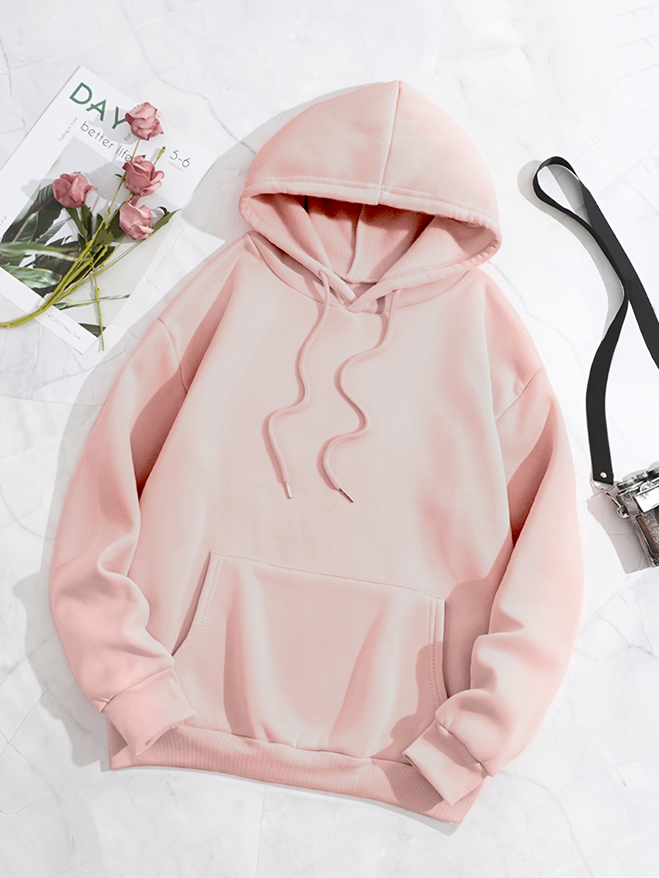 simple drawstring loose hoodie casual hooded fashion long sleeve sweatshirt womens clothing details 16