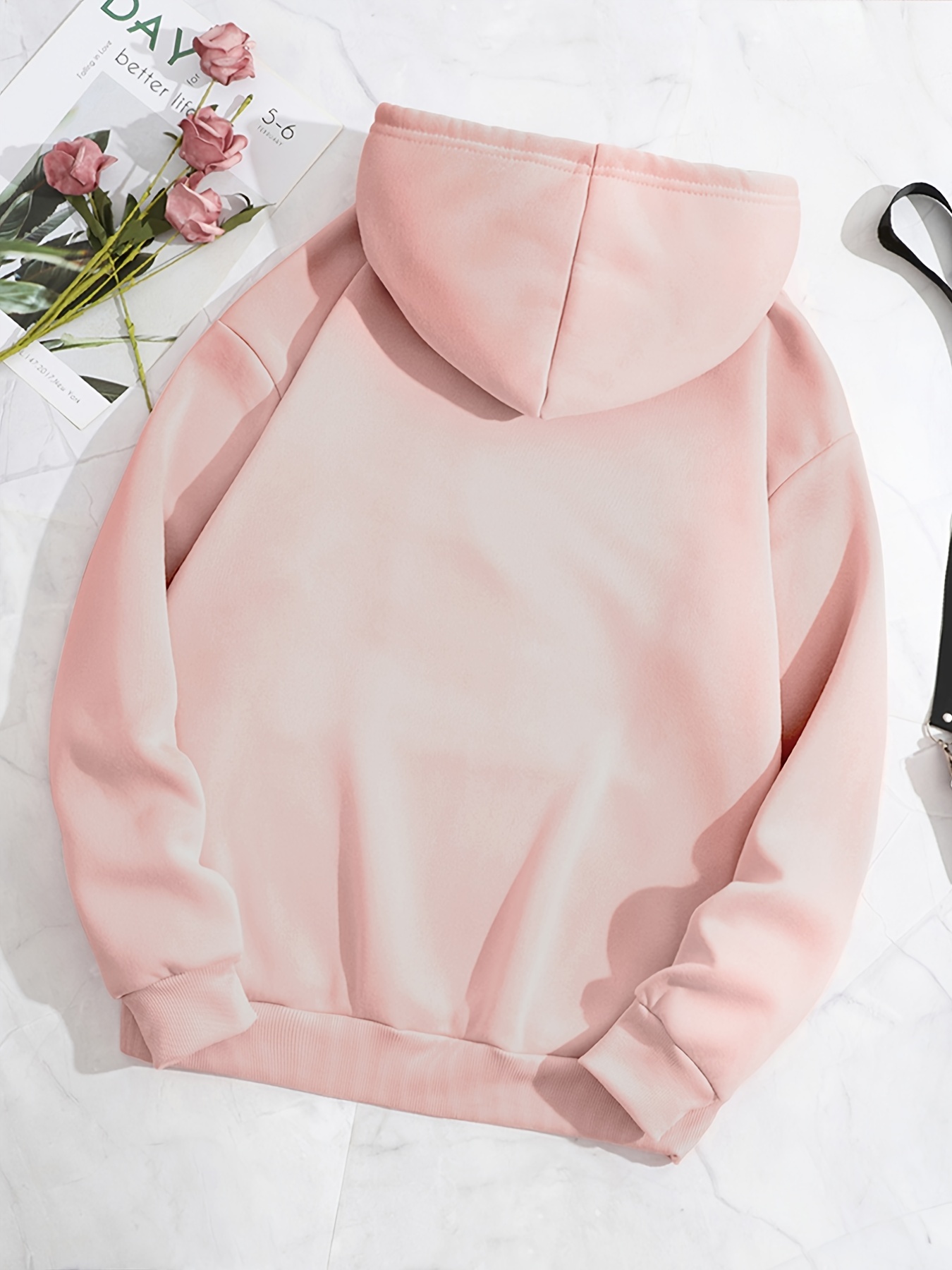 simple drawstring loose hoodie casual hooded fashion long sleeve sweatshirt womens clothing details 21