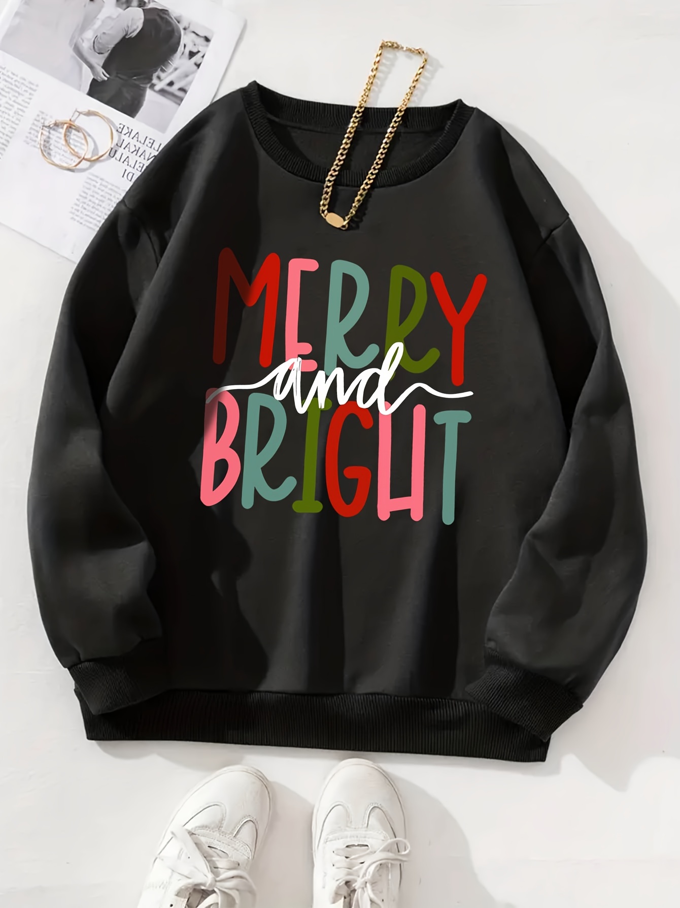 colorful letter print pullover sweatshirt cute long sleeve crew neck sweatshirt womens clothing details 0