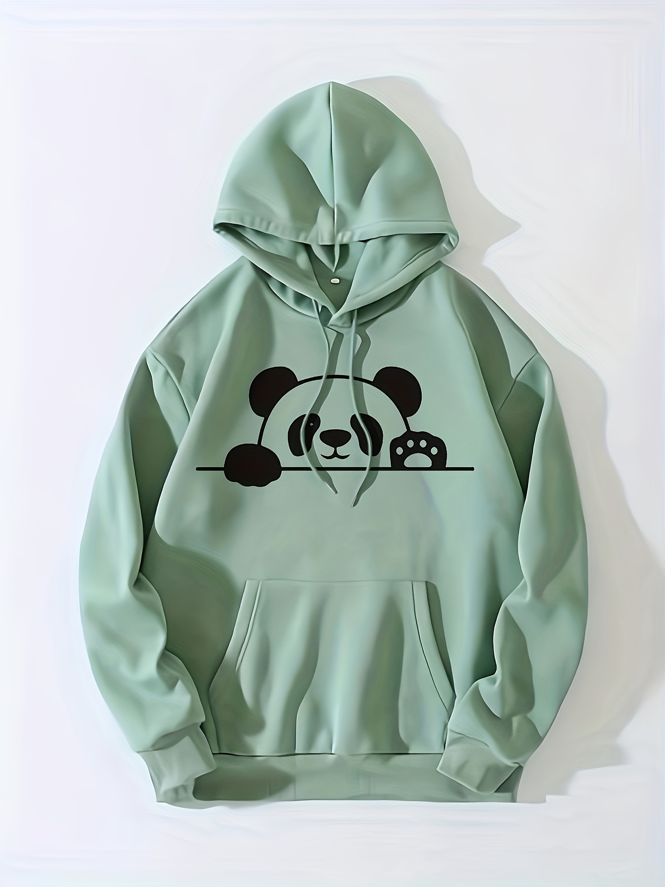 panda print kangaroo pocket hoodie casual long sleeve drawstring hoodie sweatshirt womens clothing details 4