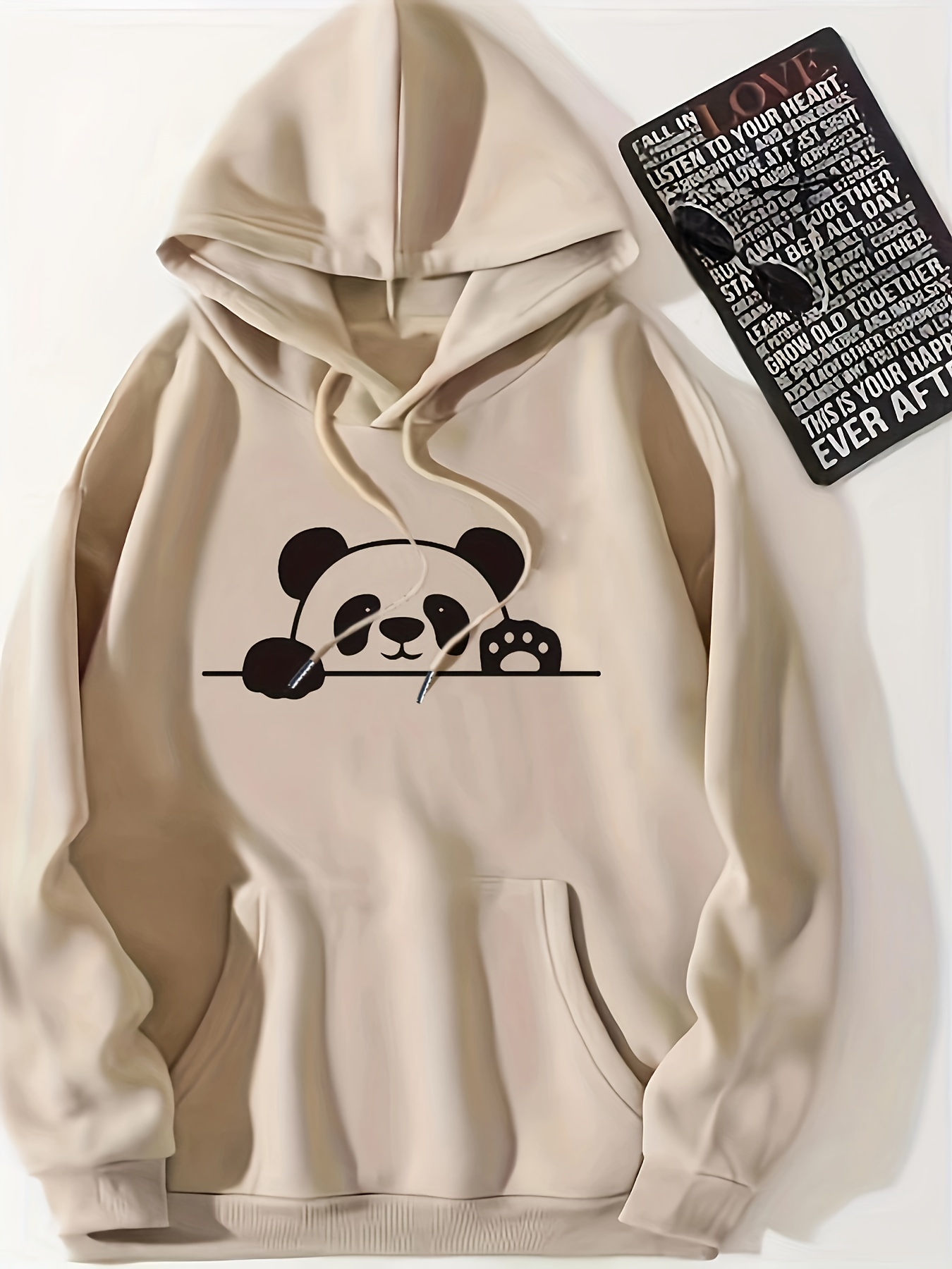 panda print kangaroo pocket hoodie casual long sleeve drawstring hoodie sweatshirt womens clothing details 9