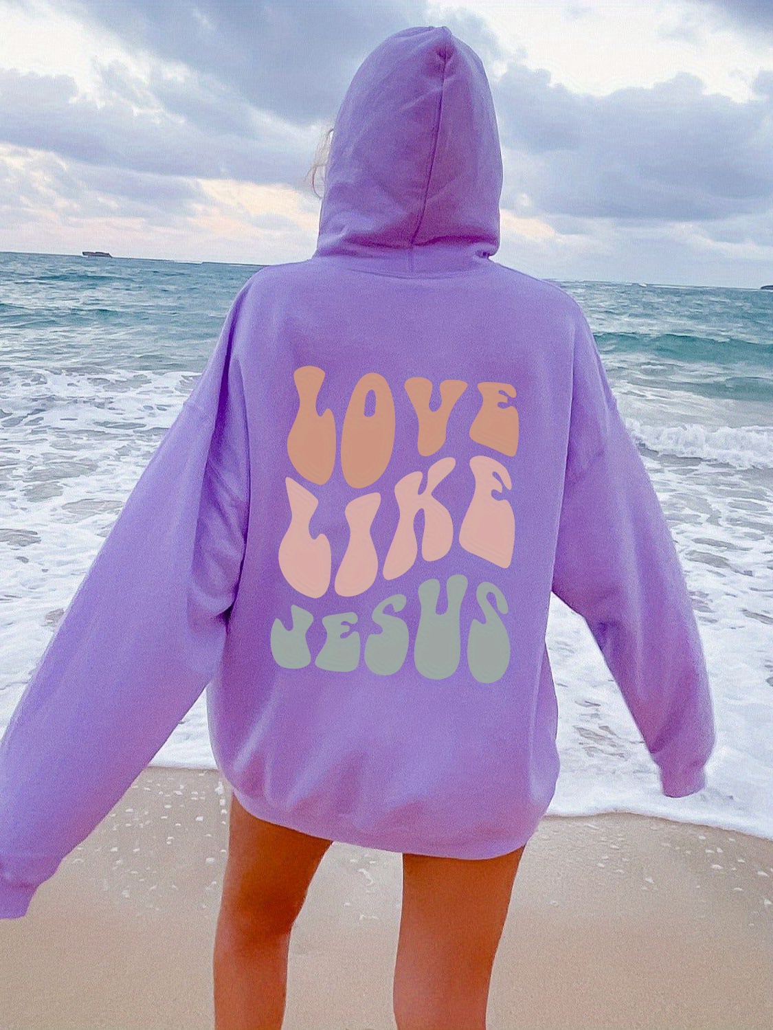 love like jesus print kangaroo pocket hoodie casual long sleeve drawstring hoodies sweatshirt womens clothing details 15