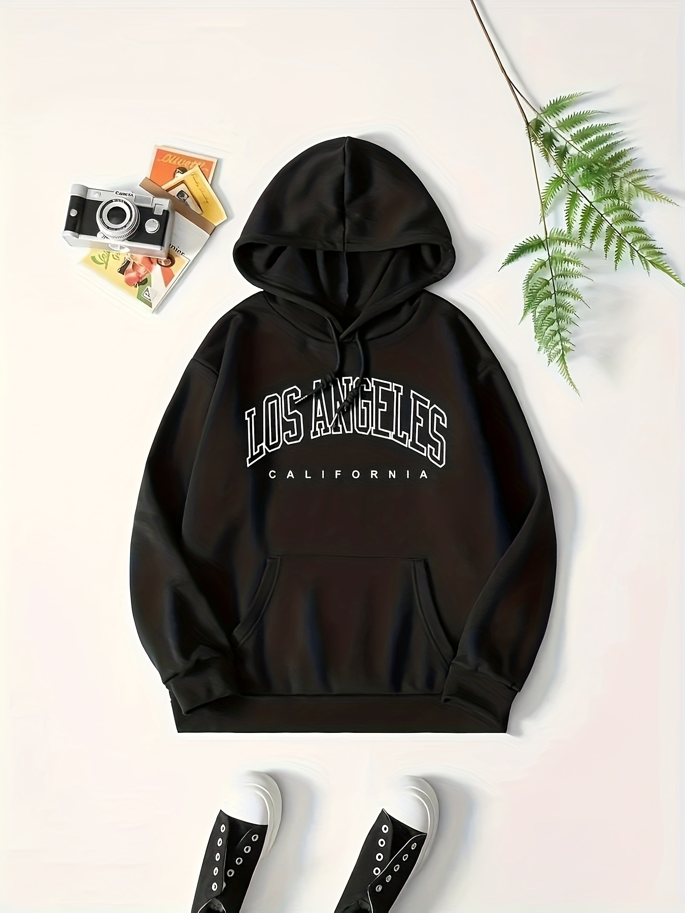 los angeles letter print drawstring hoodie casual long sleeve pocket sweatshirt womens clothing details 12