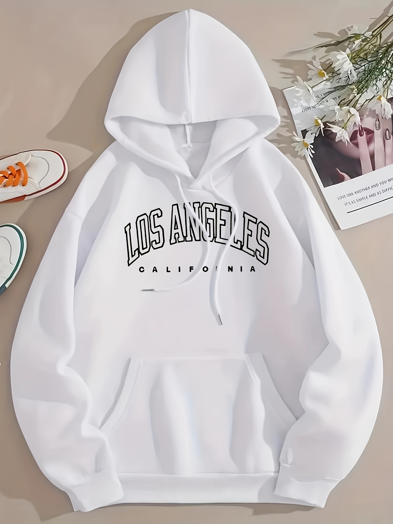 los angeles letter print drawstring hoodie casual long sleeve pocket sweatshirt womens clothing details 23