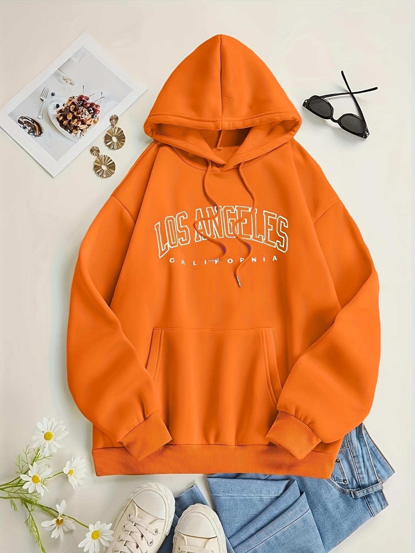 los angeles letter print drawstring hoodie casual long sleeve pocket sweatshirt womens clothing details 31