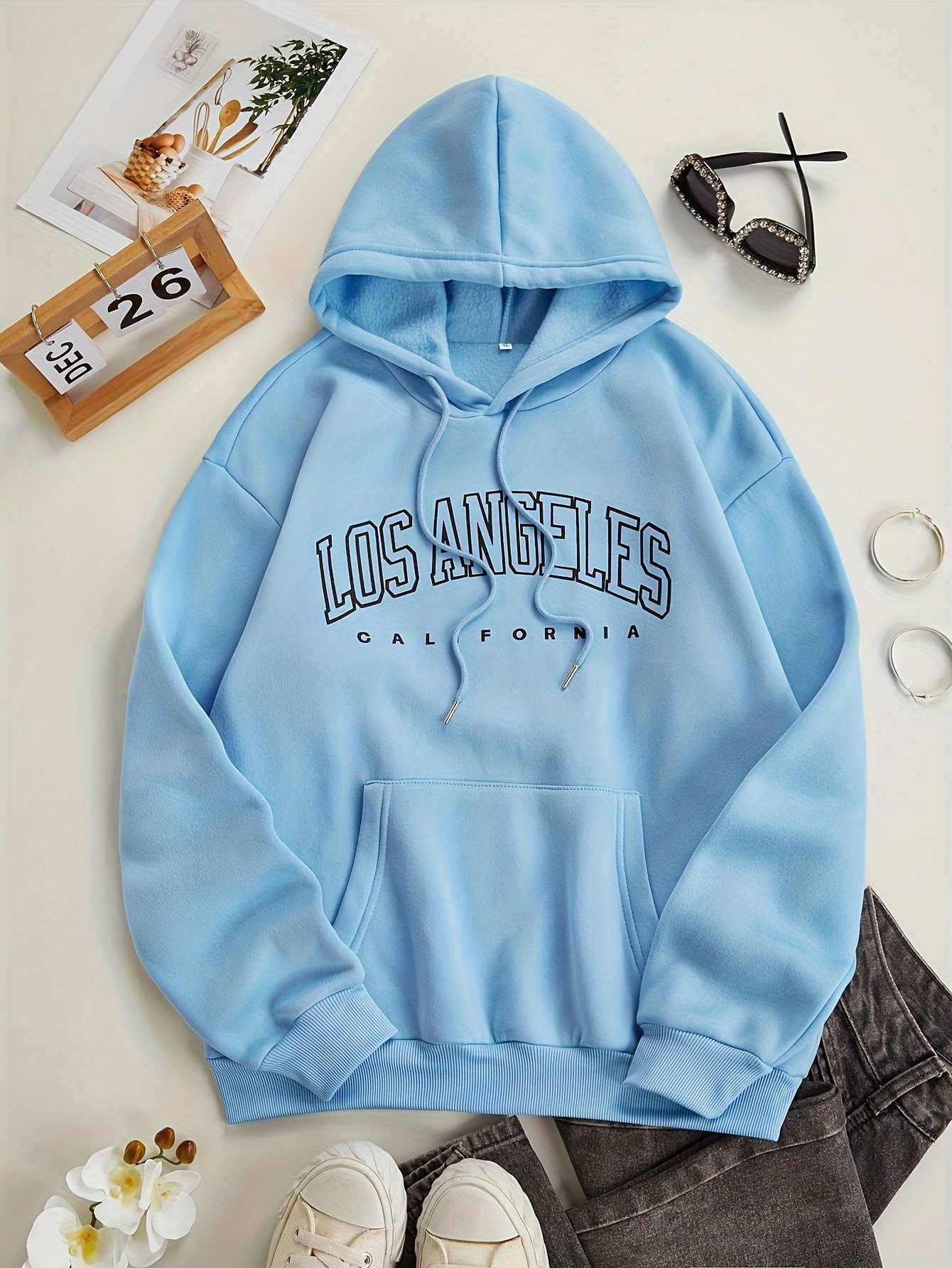 los angeles letter print drawstring hoodie casual long sleeve pocket sweatshirt womens clothing details 36