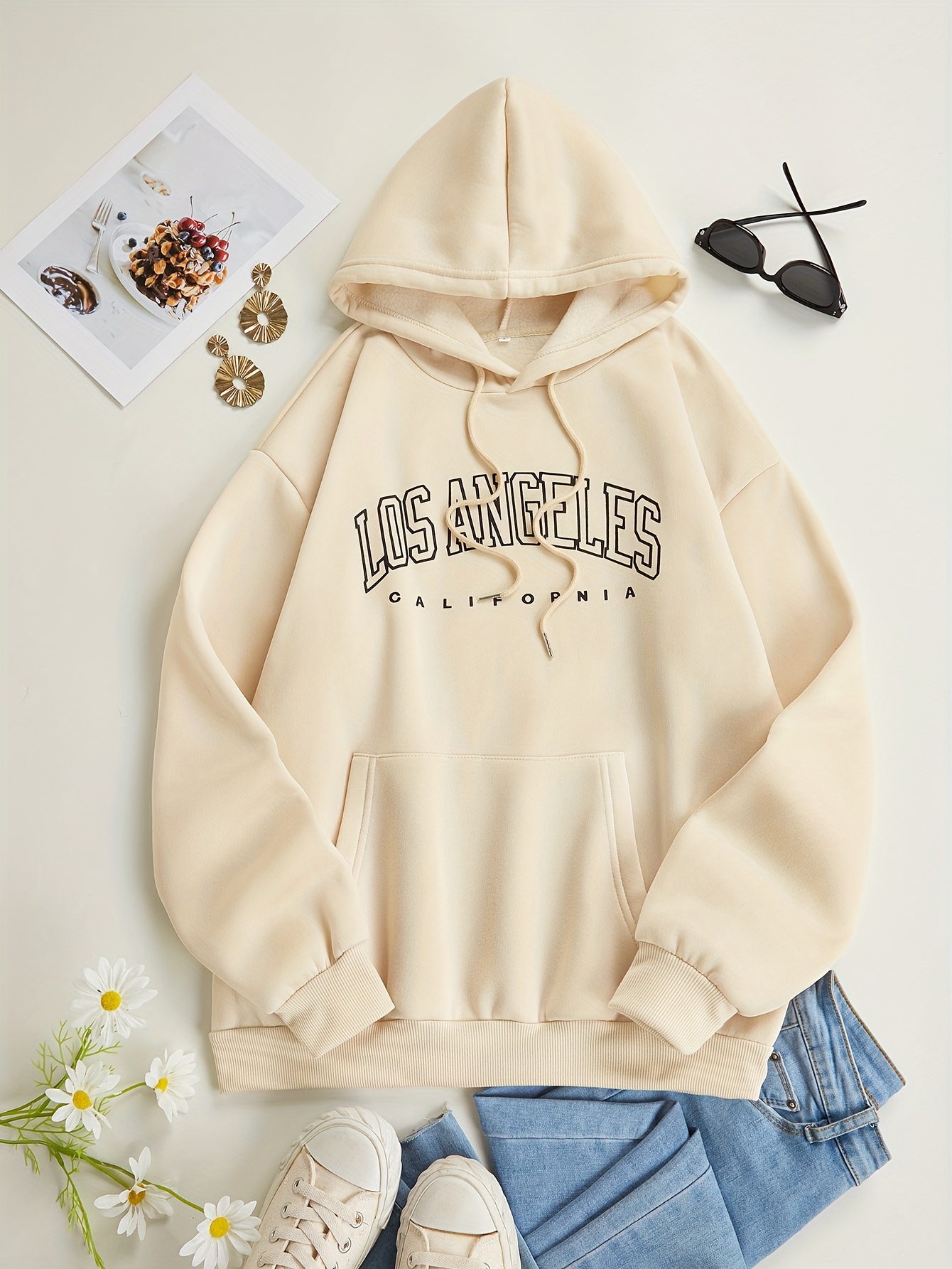 los angeles letter print drawstring hoodie casual long sleeve pocket sweatshirt womens clothing details 41