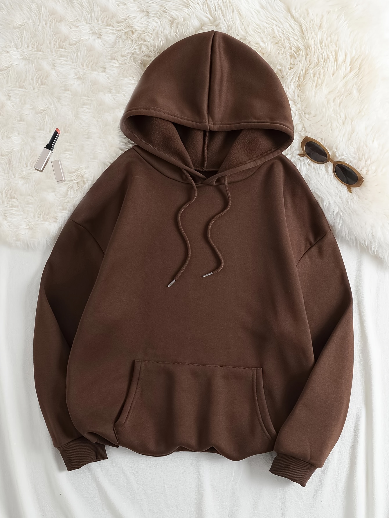 grey thermal hoodies kangaroo pocket casual sweatshirt for fall winter womens clothing details 0