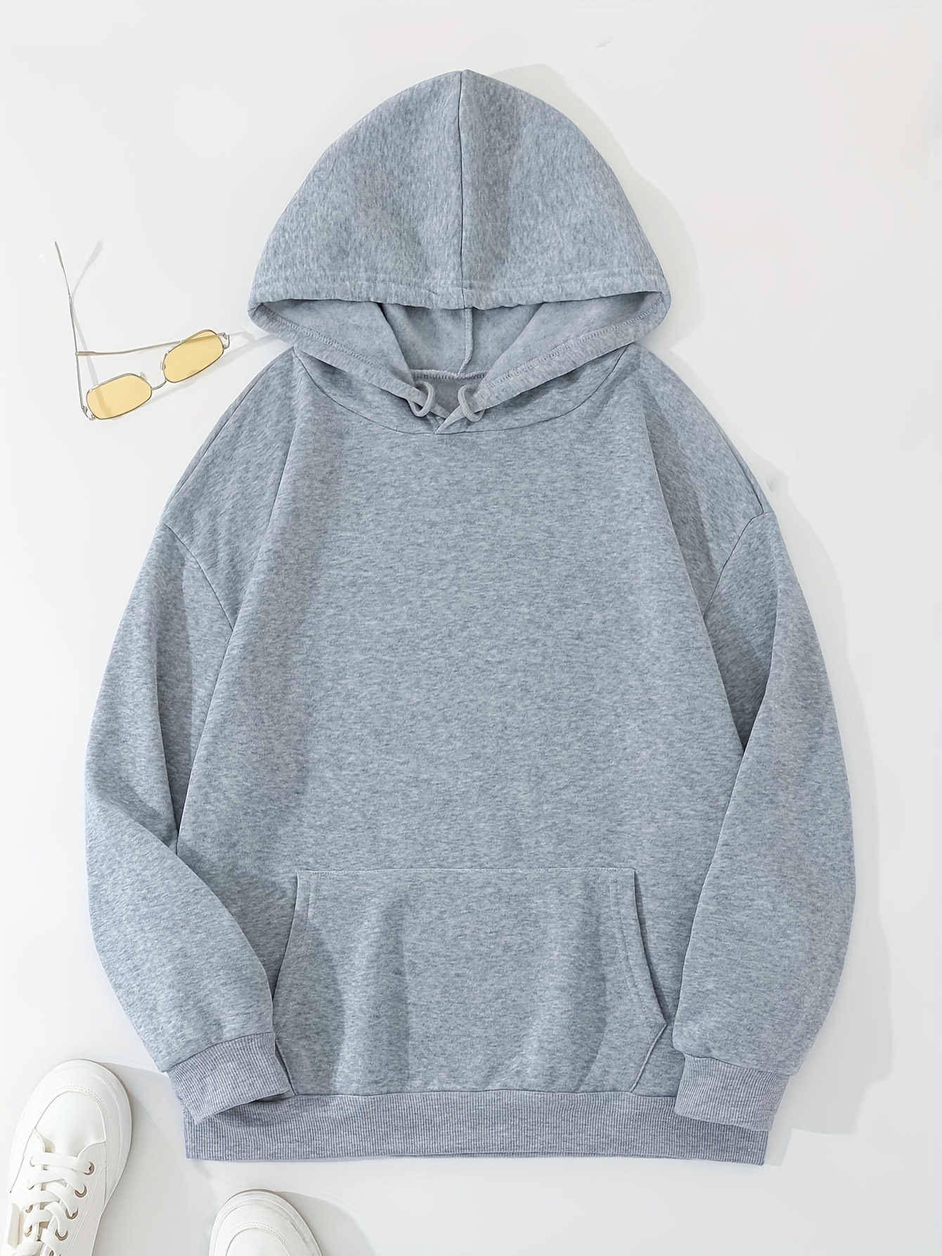 grey thermal hoodies kangaroo pocket casual sweatshirt for fall winter womens clothing details 53