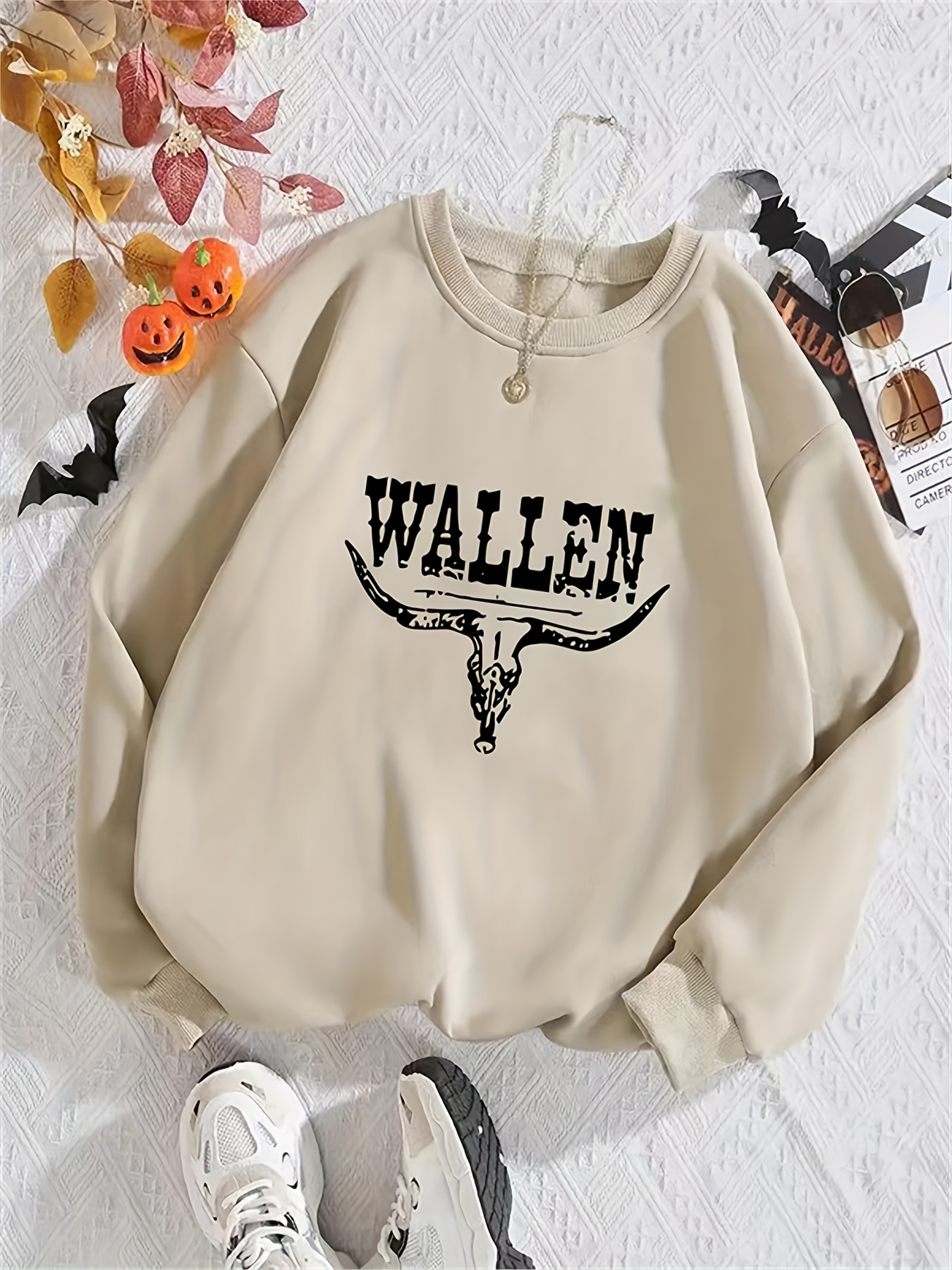 graphic letter print pullover sweatshirt casual long sleeve crew neck sweatshirt for fall winter womens clothing details 12