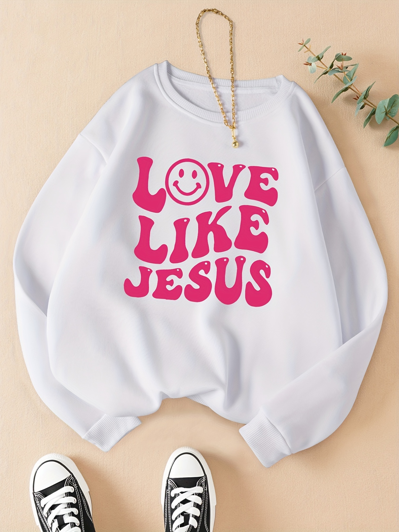 love like jesus slogan graphic crew neck long sleeve sweatshirt casual everyday top womens clothing details 0