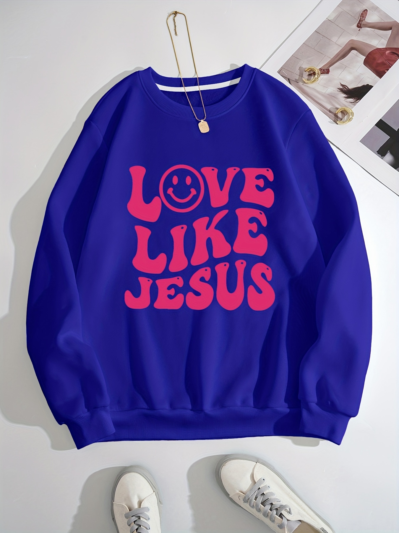 love like jesus slogan graphic crew neck long sleeve sweatshirt casual everyday top womens clothing details 5