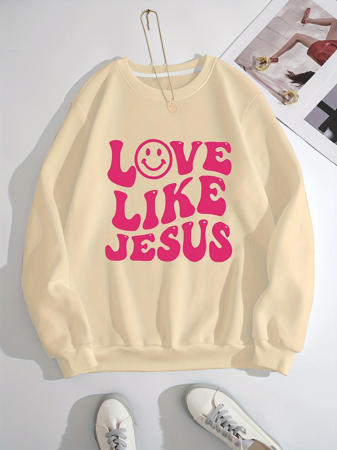 love like jesus slogan graphic crew neck long sleeve sweatshirt casual everyday top womens clothing details 11