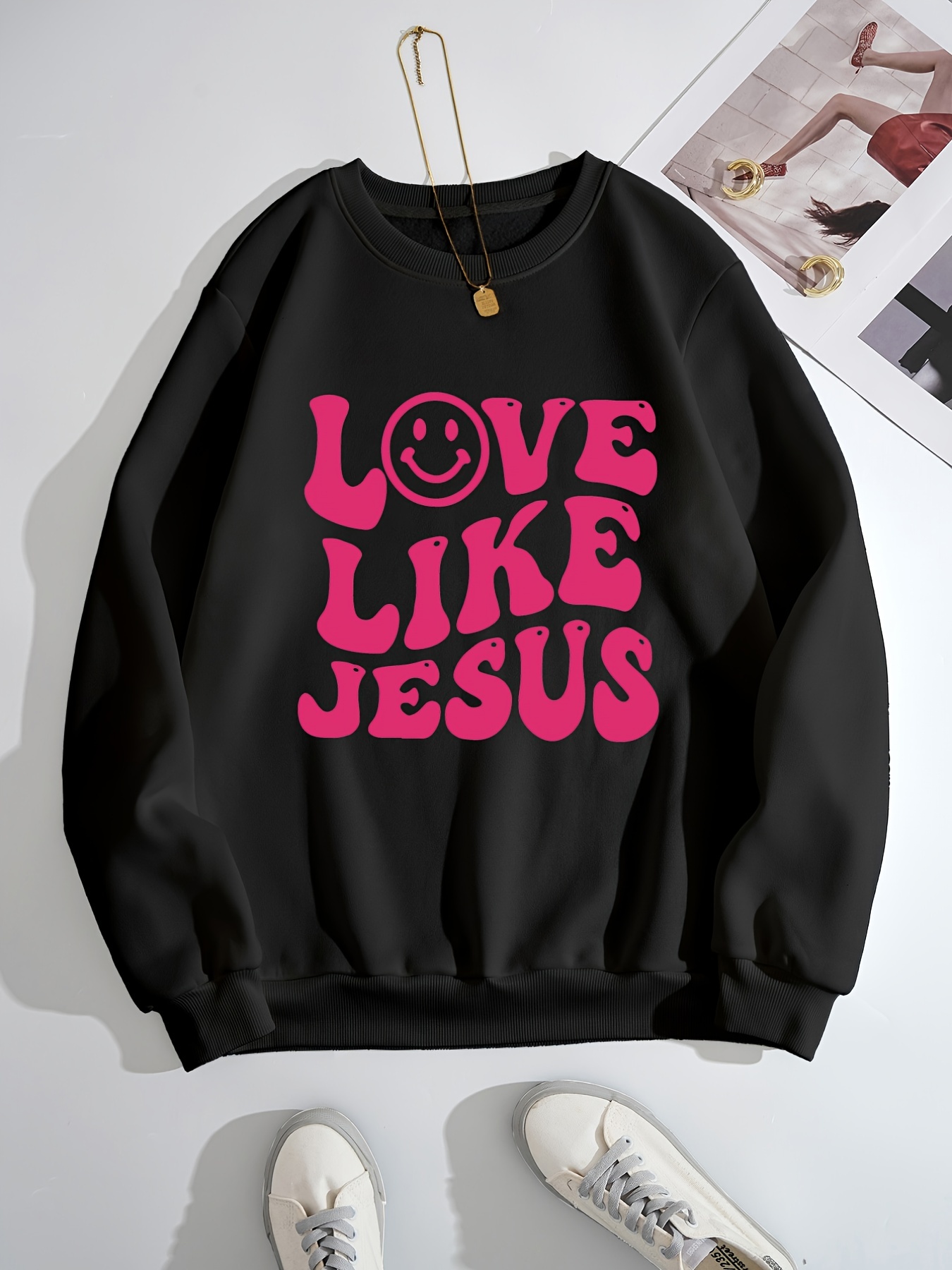 love like jesus slogan graphic crew neck long sleeve sweatshirt casual everyday top womens clothing details 17