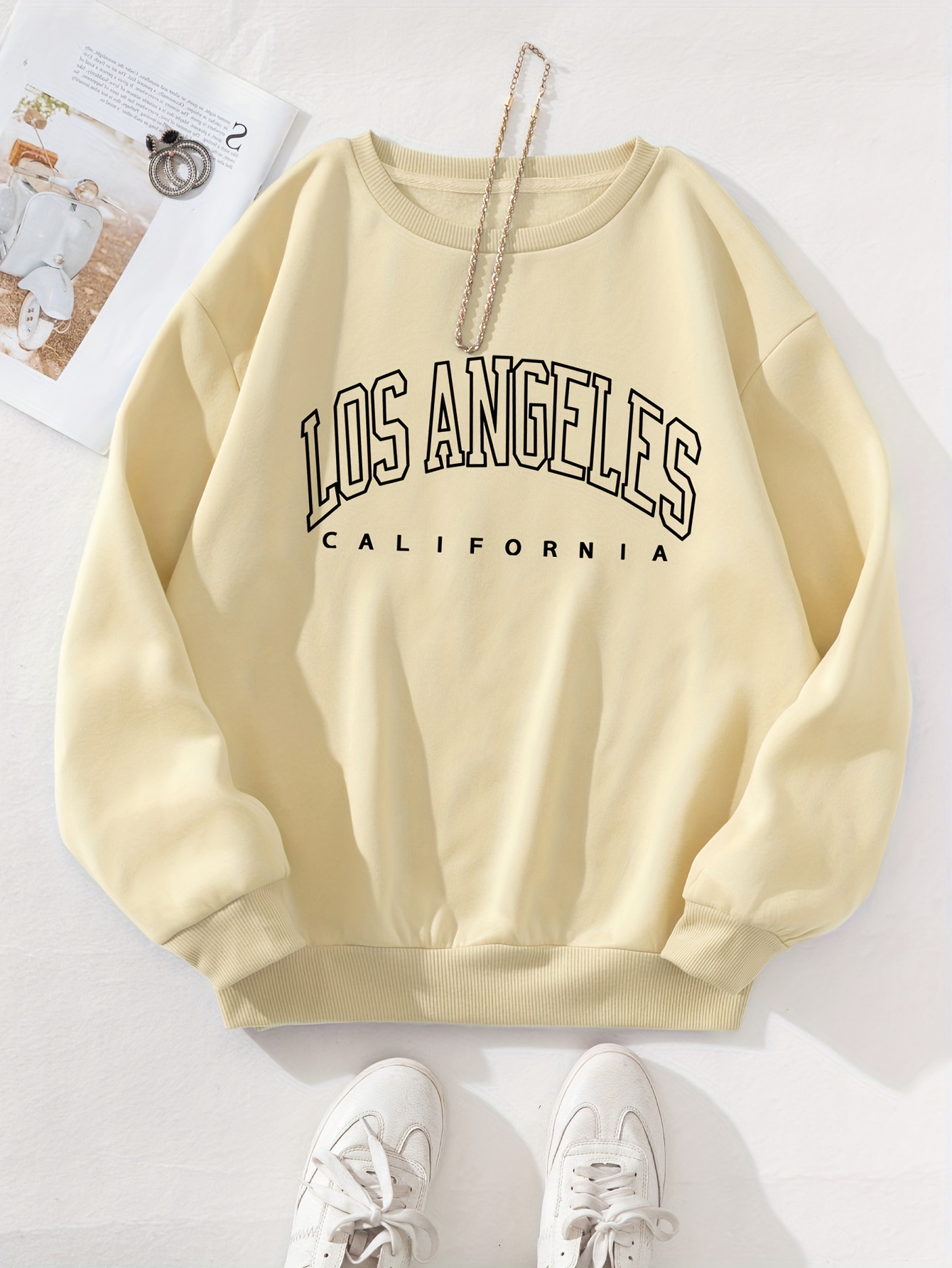 california print crew neck pullover sweatshirt casual long sleeve sweatshirt for spring fall womens clothing details 5