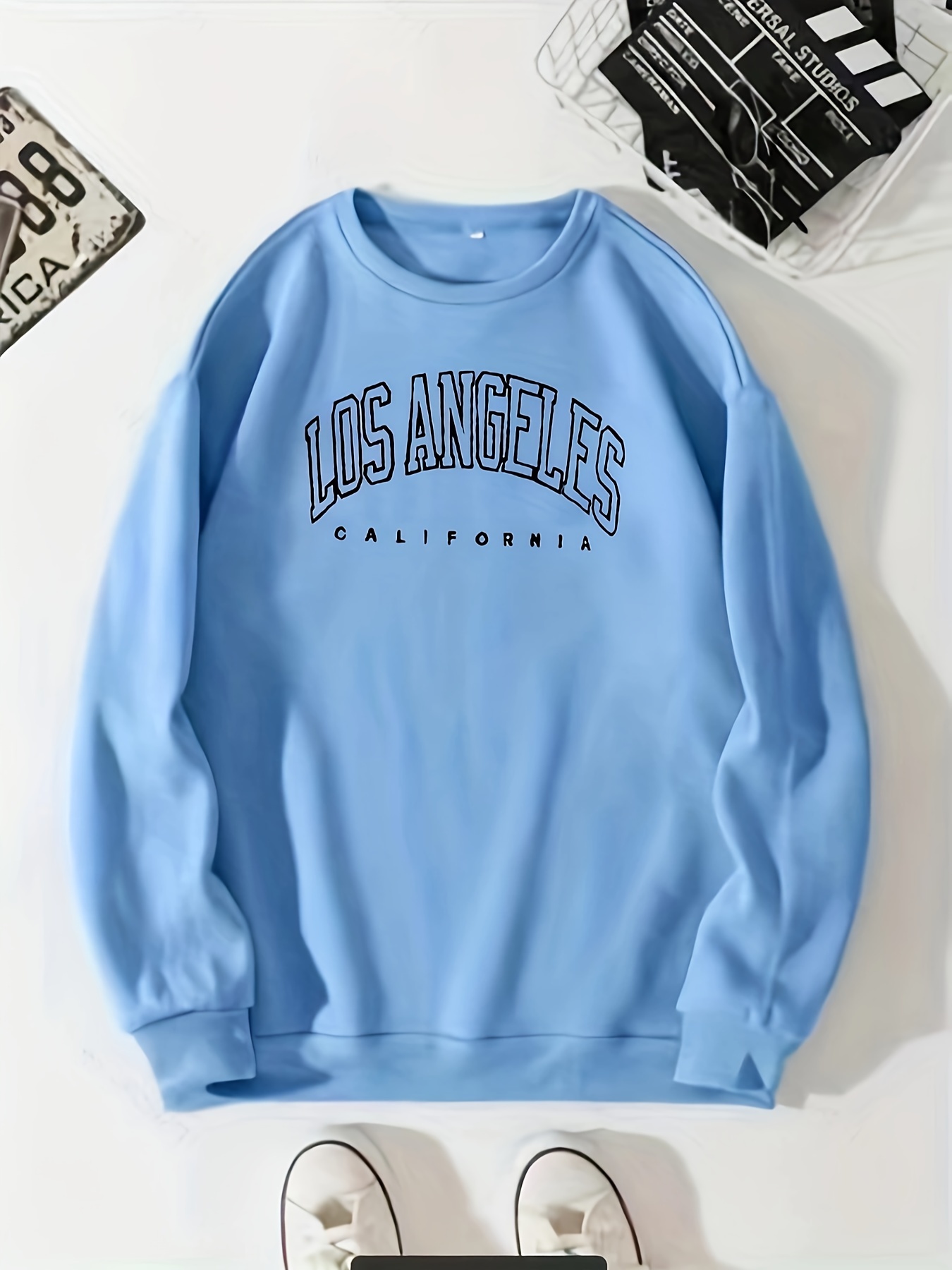 los angeles print preppy sweatshirt long sleeve crew neck casual sweatshirt for winter fall womens clothing details 0