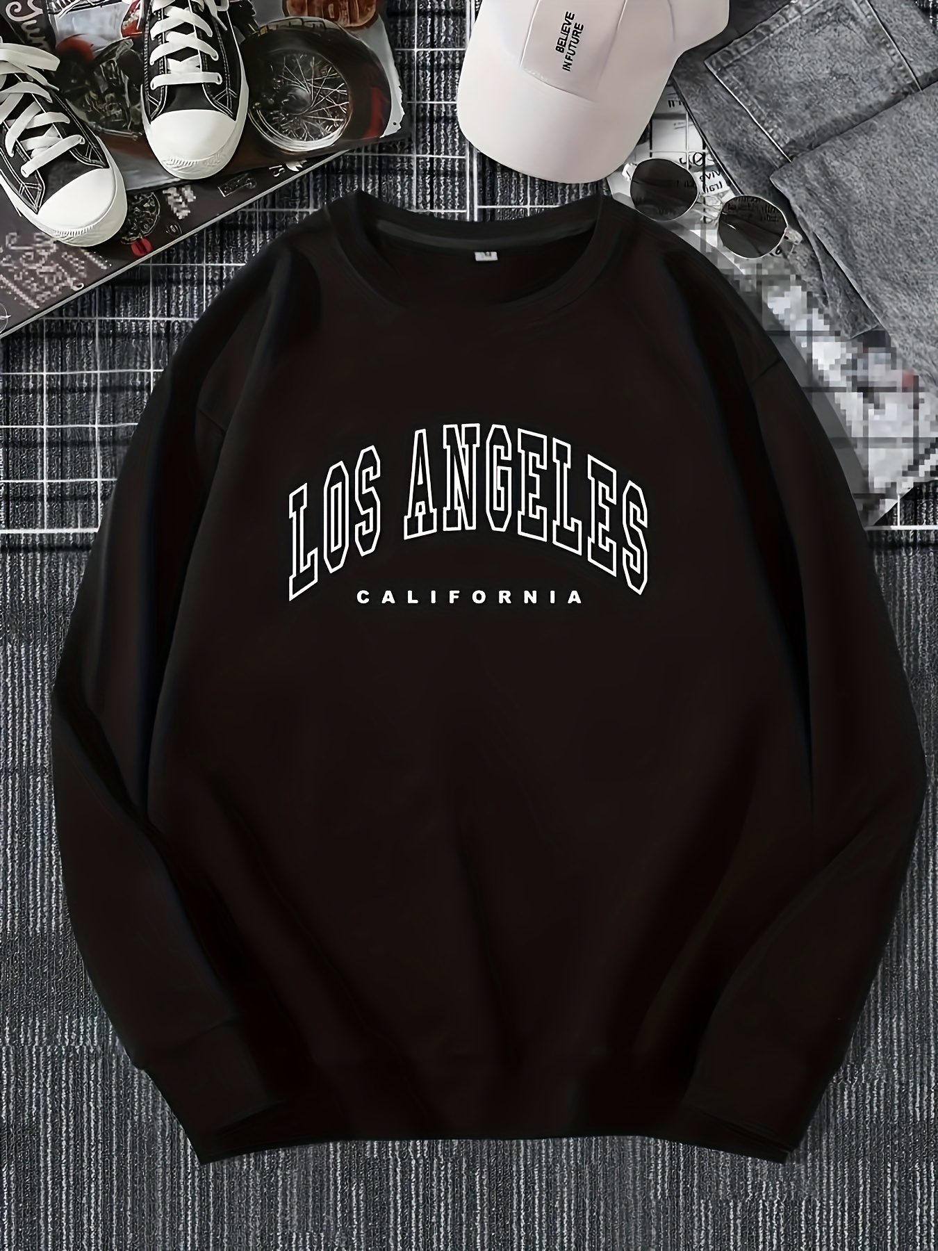 los angeles print preppy sweatshirt long sleeve crew neck casual sweatshirt for winter fall womens clothing details 5