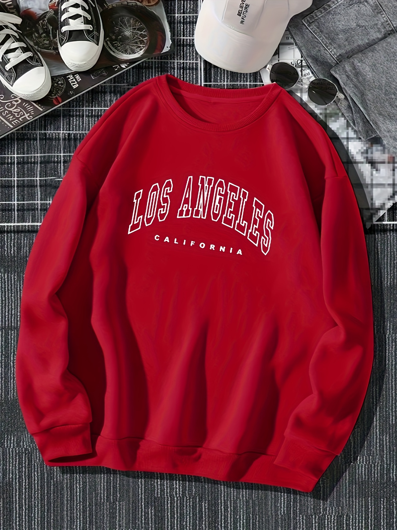 los angeles print preppy sweatshirt long sleeve crew neck casual sweatshirt for winter fall womens clothing details 10