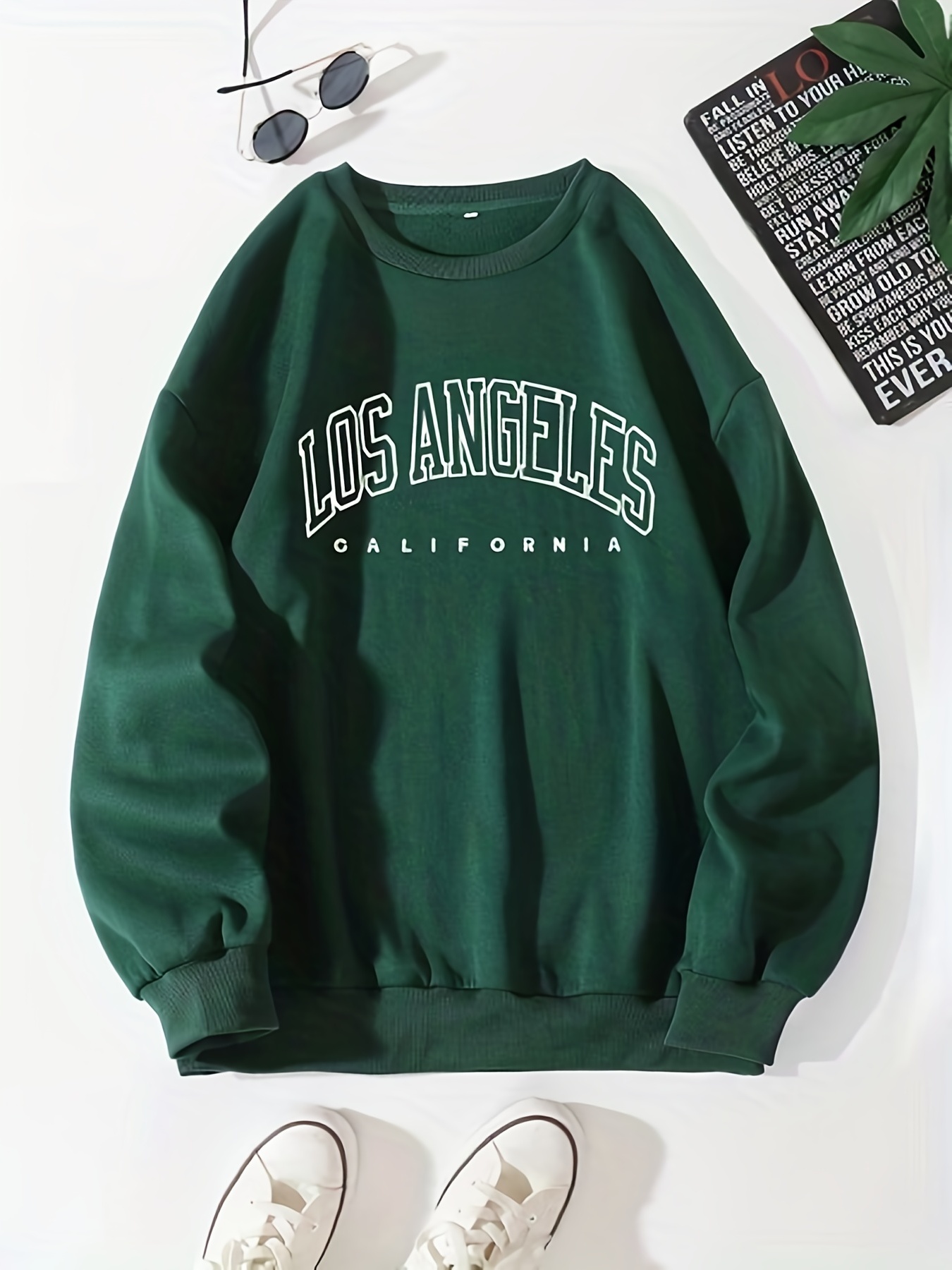 los angeles print preppy sweatshirt long sleeve crew neck casual sweatshirt for winter fall womens clothing details 21