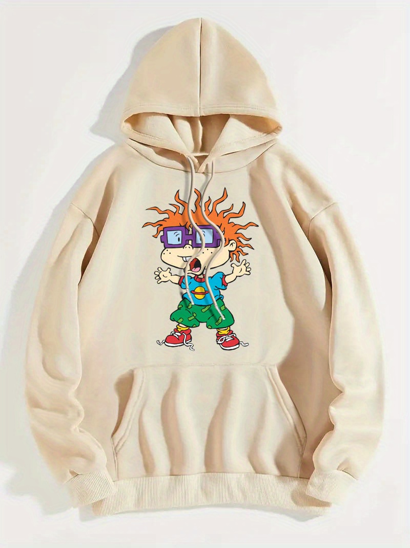 anime character print-anime character print drop shoulder hoodie cute drawstring kangaroo pocket hoodies sweatshirt womens clothing details 4