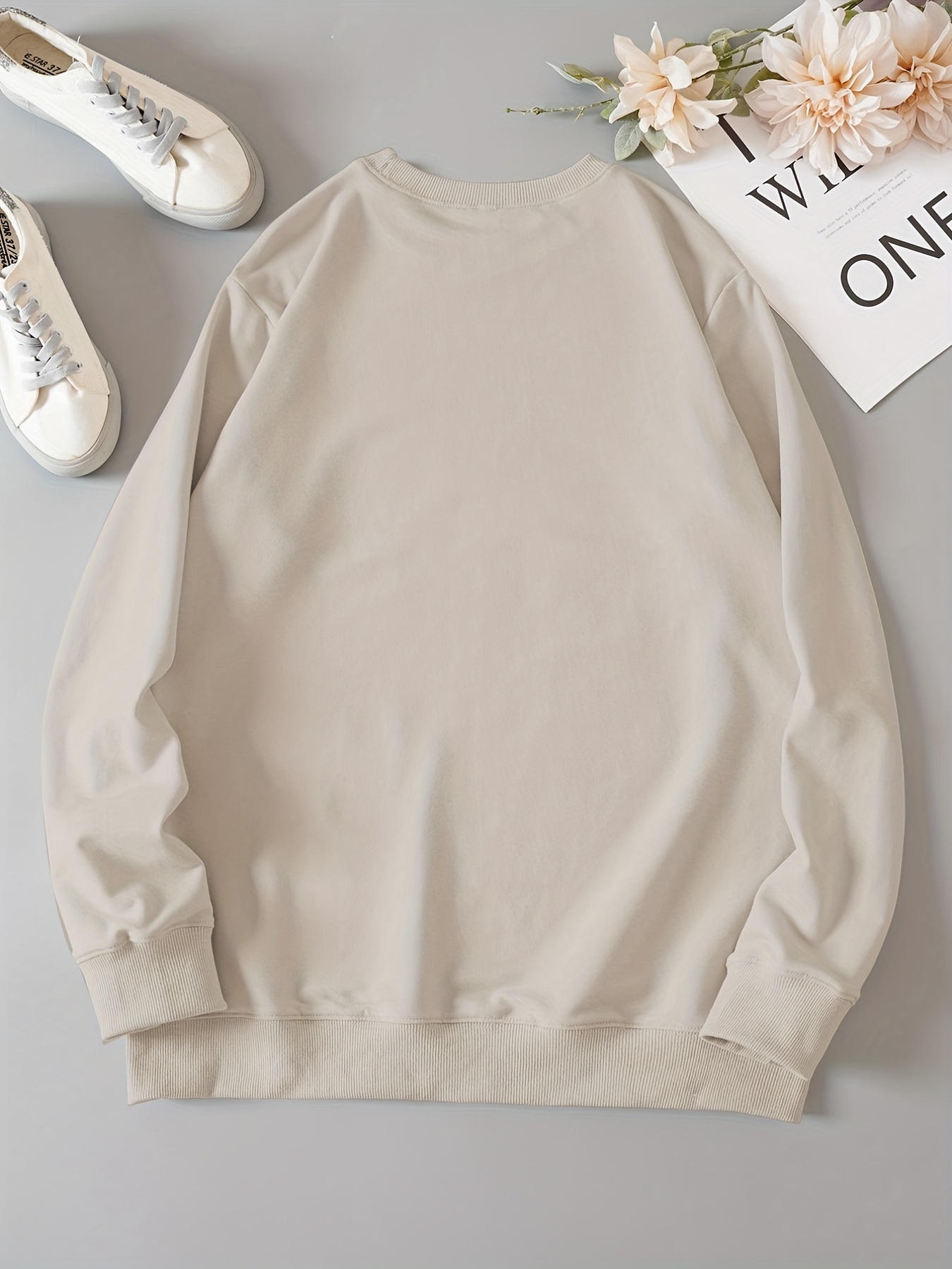 solid crew neck pullover sweatshirt casual long sleeve sweatshirt for fall winter womens clothing details 6