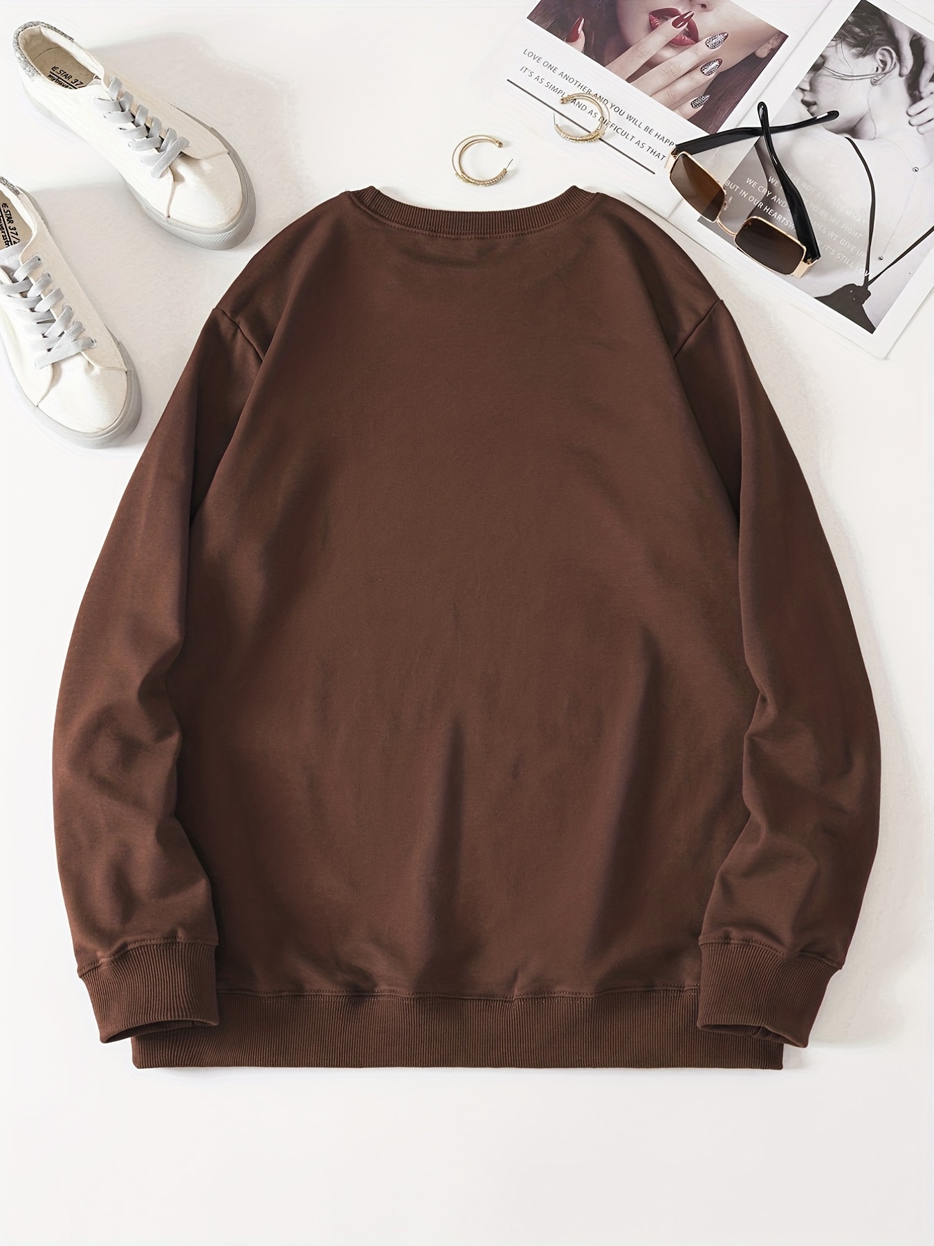 solid crew neck pullover sweatshirt casual long sleeve sweatshirt for fall winter womens clothing details 31