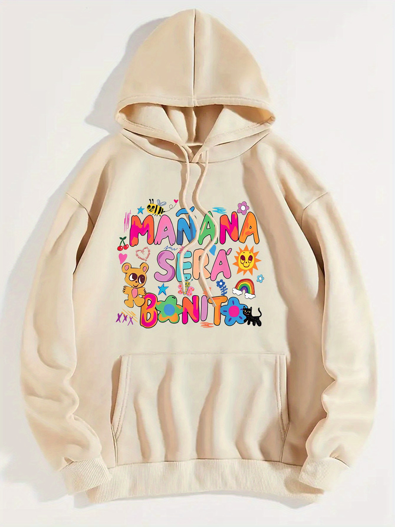 letter print hoodie casual drawstring hooded sweatshirt for winter fall womens clothing details 4