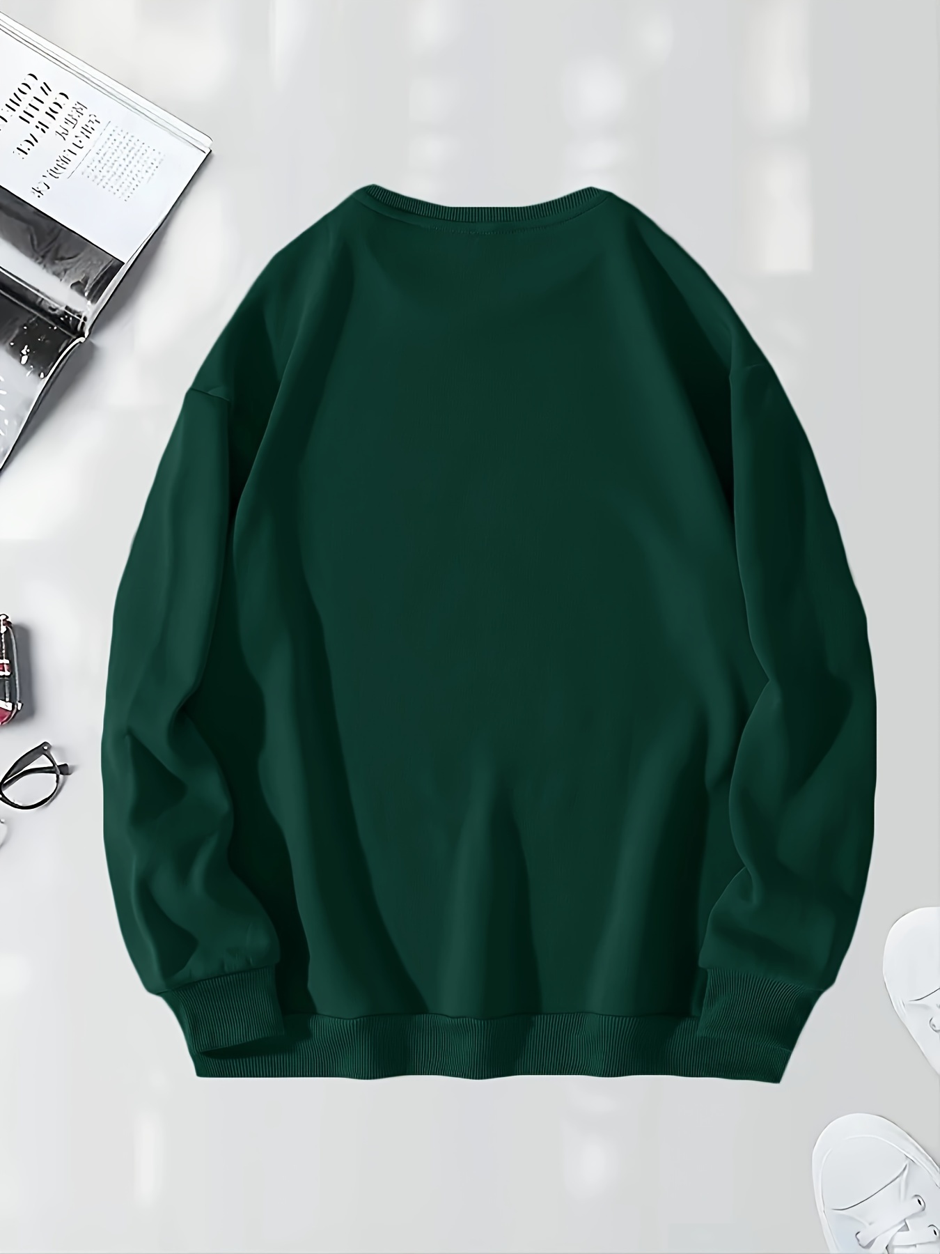 letter pattern crew neck sweatshirt casual long sleeve drop shoulder sweatshirt womens clothing details 4