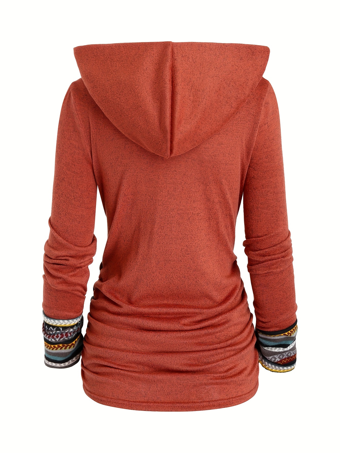 button decor ethnic print hoodie casual long sleeve hooded top womens clothing details 23