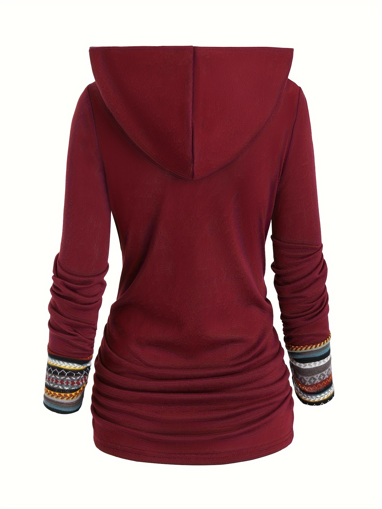 button decor ethnic print hoodie casual long sleeve hooded top womens clothing details 29